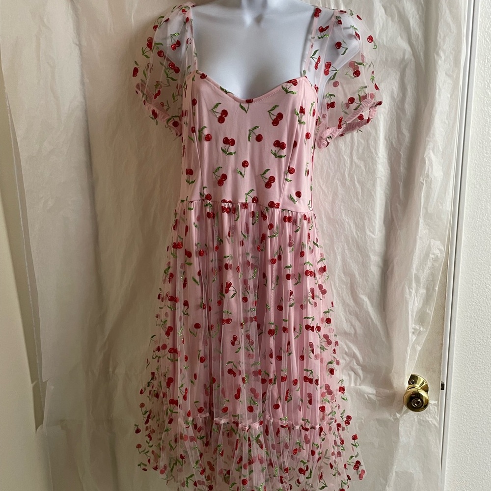 Hot Topic Pink Cherry Midi Dress